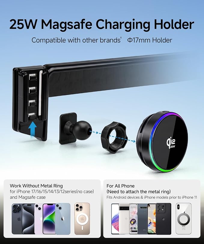 Qi2.2 Max 25W Fast Wireless Car Charger Phone Holder for 2023-2026 Honda Accord 7/9-Inch Screen, Magnetic Phone Mount Compatible with MagSafe