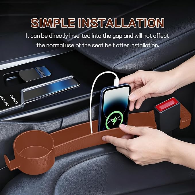 2PCS Car Seat Gap Filler Organizer, Multifunctional Vehicle Seat Side Gap Filler with Organizer & Cup Holder, Automotive Seats Crevice Stopper Gaps Plug, Universal Car Accessories (Orange)