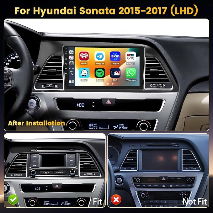 4+64GB Android 15 Car Stereo for Hyundai Sonata 2015-2017 (LHD) Wireless Carplay Android Auto, 9 Inch Incell Touch Screen Car Stereo with GPS, Backup Camera, Bluetooth, FM/RDS, EQ, WiFi, SWC