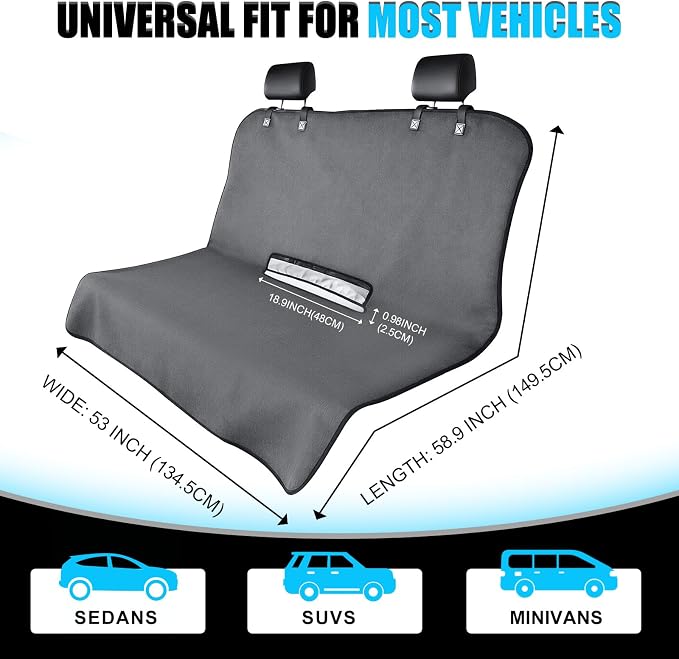 Waterproof Rear Bench Seat Cover for Kids and Pets, 3-Layer Back Seat Protector for SUVs, Sedans and Minivans, Machine Washable Non-Slip Towel Seat Cover for Spills, Pet Hair and Daily Mess