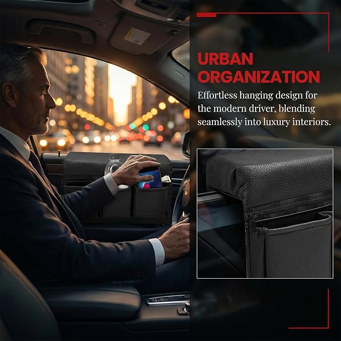 Car Door Side Storage Pocket, Leather Auto Window Armrest Pad with Multiple Pockets, Multi-Functional Door Storage Bag Elbow Rest Pad for Cars Trucks SUVs, Car Accessories