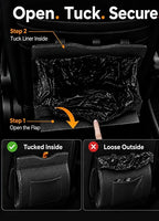 Leather Car Trash Can, Leak-Proof Odor-Lock Car Garbage Can with 60 Liners, Magnetic Closure & Liner-Hold, Storage Pocket, Metal Hooks, Hanging Car Trash Bin for SUV Sedan Truck, Carbon Fiber