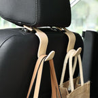 Car Seat Headrest Hook, 4 Pack Auto Seat Hanger Storage Organizer for Purse Handbag Coats Grocery Bags, Car Interior Accessories, Universal Vehicle Backseat Plastic Hanging Hook (Beige)