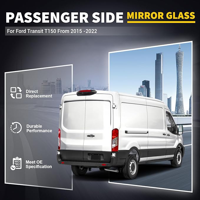 Passenger Upper Side Heated Mirror Glass Compatible with 2015-2025 Ford Transit 150 250 350 2023-2025 E-Transit Replace CK4Z-17K707-D CK4Z17K707D