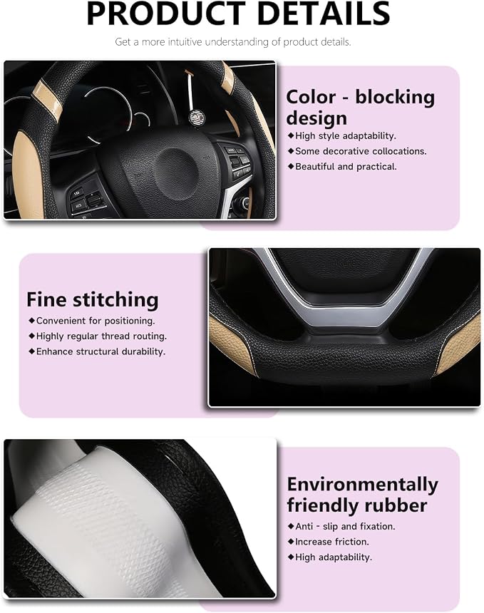 D-Shaped Flat Bottom Steering Wheel Cover for Women Girl - Stylish Car Accessory (Beige)