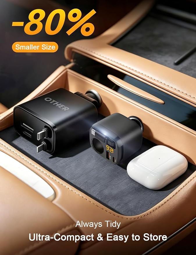 215W Retractable USB-C Car Charger, [PD 65W Laptop Fast Charging] 4 in 1 Cigarette Lighter Adapter, Socket Splitter with Multi Port, 12V Car USB Charger Adapter for iPhone 17 Pro Max, MacBook, GPS