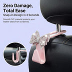 2 PCS Bling Car Seat Headrest Hooks, Crystal Rhinestone Bow Car Purse Hooks, Vehicle Seat Back Storage Hook for Handbag Purse Coat Grocery, Universal for SUV Truck Sedan (Pink)