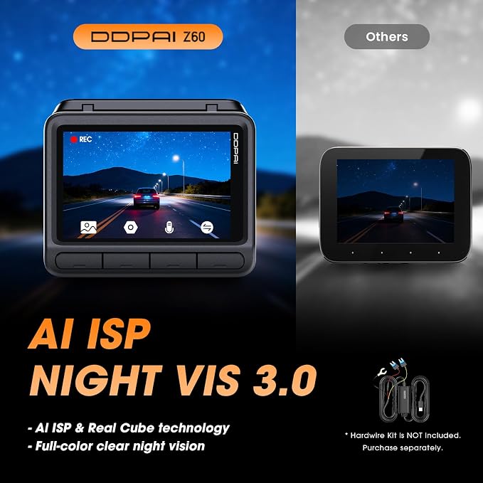 Z60 4K Dash Cam Front and Rear, Built-in 32GB eMMC, Free 64GB Card Included, Dual Dash Camera for Cars, AI ISP Night Vision 2.0, 5GHz WiFi, GPS, G-Sensor, 7 Days AOV Parking Mode, 3" IPS, ADAS