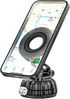 Strong Suction Cup Magnetic Car Phone Holder for iPhone & Android Phones, Shock-Resistant Phone Mount for Dashboard Windshield, 360° Rotation, Heavy-Duty, Foldable, Hands-Free, Ideal for Navigation