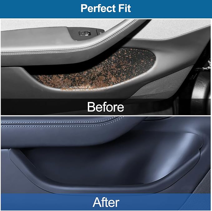 Door Side Pocket Storage Box Insert Tray for Tesla Model Y Juniper 4PCS 2026 2025 Door Pocket Liner with Emergency Release Access for Model Y Juniper Accessories Full-Cover TPE (Juniper-upgrade)