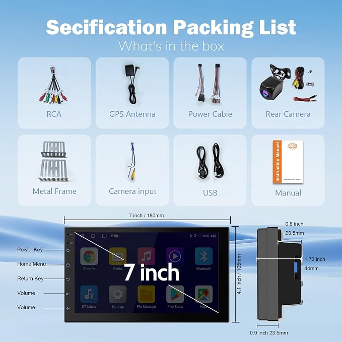 7 Inch Double Din Car Stereo with Wireless Apple CarPlay & Android Auto, Android 13 Car Radio 2GB+32GB, GPS Navigation, Bluetooth, WiFi, Backup Camera, FM/RDS, Universal Double DIN Head Unit