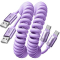 Coiled USB C Cable, 2 Pack for Android Auto & CarPlay Cable, Short USB A to USB C Cable Compatible with iPhone 17/16/15, Samsung Galaxy S25/S24/S23 A15/A14, Google Pixel 9/8, Purple 4FT