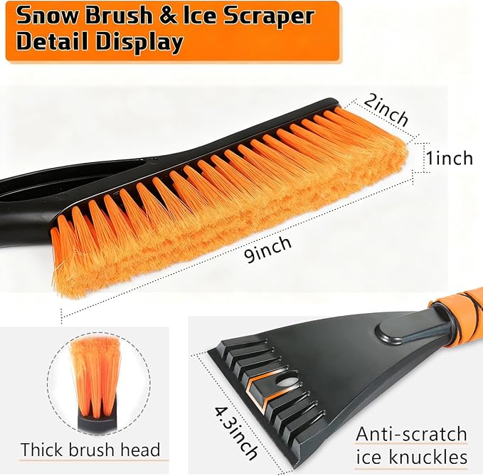 27" Snow Brush and Ice Scrapers for Car Windshield, Trucks, Car Accessories | 2 in 1 Detachable Snow Remover with Ergonomic Foam Handle