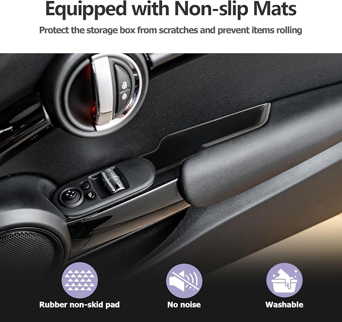 for 2024 Mini Cooper F56 Organizer Front Door Side Storage Box Door Side Organizer Grab Tray 2015-2024 Mini Cooper Countryman Armrest Phone Container Accessories 2PCS