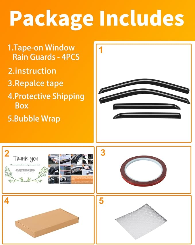 Extra-Thick Window Rain Guard for Dodge Ram 1500 2009-2024 Ram 2500&3500 2010-2025 Rain Guards Tape-on Side Truck Window Visors Vent Visor Window Deflectors Vent Shades Car Accessories