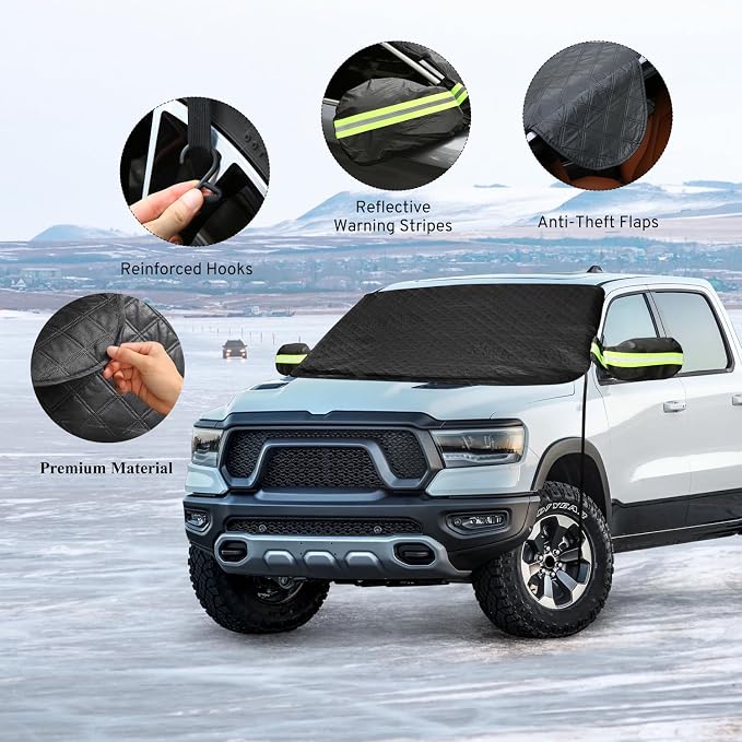 Car Windshield Cover for Ice and Snow Compatible with Toyota 4runner Tacoma Mazda CX30 CX5 CX50 Hyundai Tucson Kia Sportage Pickup Trucks Anti-Snow Cover Frost Shield with Side Mirror Covers