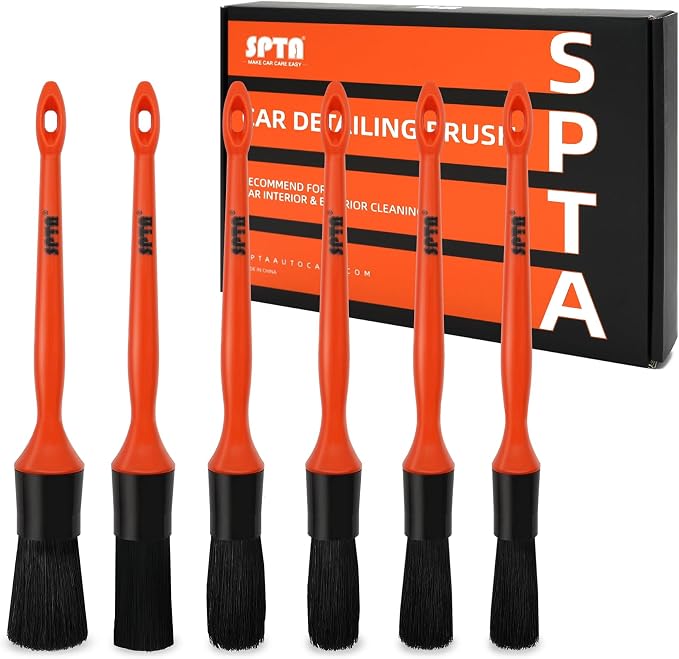 Car Detailing Brush Kit - 6 Pack, Auto Boar Hair Detail Brush Set Automotive Interior Exterior No Scratch Microfiber Detailing Brushes for Cleaning Air Vents, Engine Bays, Dashboard and Wheels