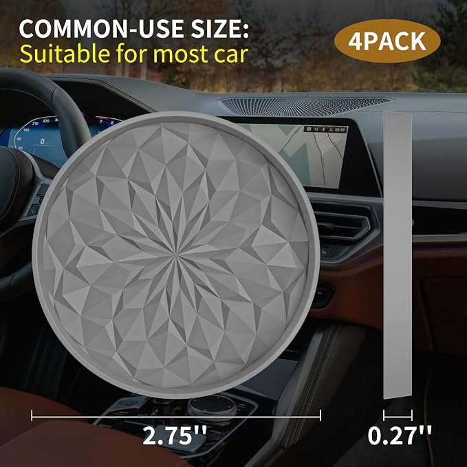 ME.FAN Car Cup Coaster [4 Pack] Silicone Car Coasters/Cup Mats - 2.75In Universal Non-Slip Recessed Car Interior Accessories - Car Cup Holder Insert Coasters Light Grey