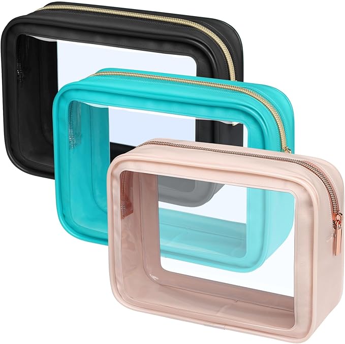 Clear Makeup Bag - TSA Approved Toiletry Bag for Carry-on & Checked Luggage, Water Resistant Car Storage Organizer with Reinforced Seams