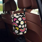 Car Trash Bag Rainbow and Flowers Waterproof Trash Small Car Can Portable Collapsible Car Garbage Can Hanging for Back Seat Floor or Hanging Headrest Car Decor Road Trip Essentials