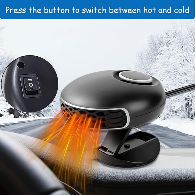 Portable Car Heater for Vehicles, 12V 150W Heater & Defroster with 360° Rotatable Fan for Fast Windshield Defogging, Universal Plug in Cigarette Lighter for Car/Sedan/RV/SUV
