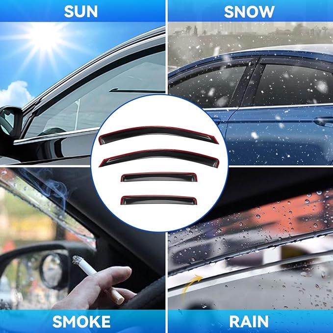 4pcs Smoke Tint Sun Rain Guard Vent Window Visors Compatible with 2020-2024 Nissan Sentra, Outside Mount Tape On Style Acrylic Set of 4 Front+Rear