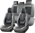 Coverado Car Seat Covers Full Set, Nappa Leather Seat Covers, Waterproof Car Seat Protector with Lumbar Support, Automotive Seat Covers Universal Fit for Most Cars SUV Trucks (Black-Gray)