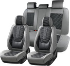 Coverado Car Seat Covers Full Set, Nappa Leather Seat Covers, Waterproof Car Seat Protector with Lumbar Support, Automotive Seat Covers Universal Fit for Most Cars SUV Trucks (Black-Gray)