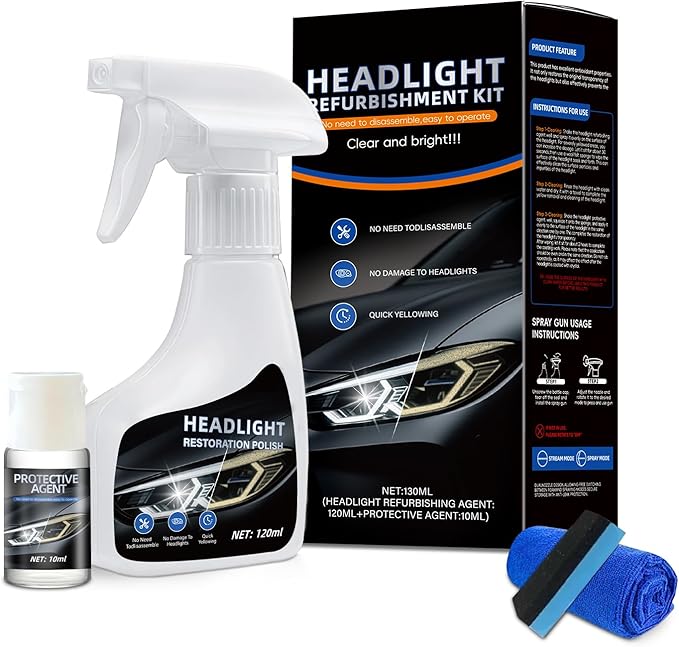 Car Headlight Restoration Polishing Kits,Headlight Restoration Kit,Headlight Cleaner And Restorer Kit,Headlight Cleaner,Multifunctional Car Headlight Polishing for All Vehicle Types (1Set)