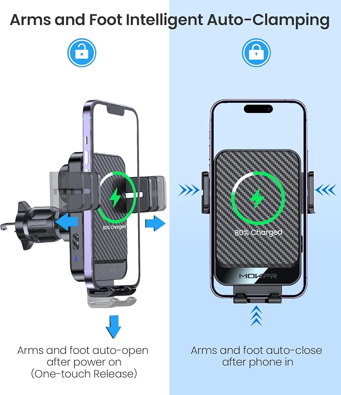 Wireless Car Charger, 15W Fast Charging Auto-Clamping Car Mount Universal Hands-Free Car Charger Mount for Dash Windshield Air Vent Compatible with iPhone 15/14/13/12, Samsung S23/S22/S21 Black