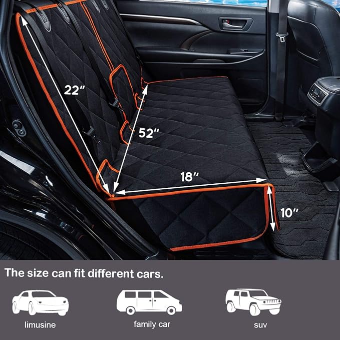 Car Seat Protector, 52” x 50“ for for Familay Car & Regular SUVs, 600D Heavy Duty Car Seat Cover Waterproof Dog Car Seat Cover for Back Seat, Scratch Proof Nonslip Seat Cover for Dogs in Car