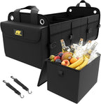 Car Trunk Organizer with Cooler, 100L, Premium Material, Black | Collapsible Heavy Duty Large Car Organizer, Sturdy Trunk Storage for SUV with Adjustable Straps and Non Slip Bottom