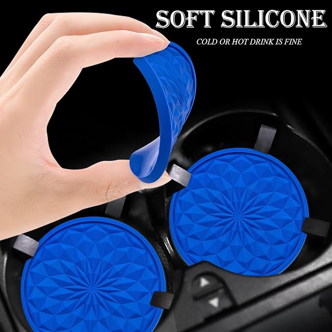 4 Pack Silicone Car Cup Holder Coaster – 2.75 Inch Non-Slip Drink Mat, Universal Fit for Most Vehicles – Cute & Functional Auto Accessories (Deep Blue)
