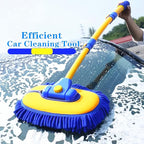 MVEQRRN 15°Curved Chenille Car Wash Brush Mop with Long Handle(Blue) | Telescopic Pole Car Brush,Microfiber Car Washing Brush with Scratch-Free, Replacement Mop Head,For Cars, Trucks, Home & RV