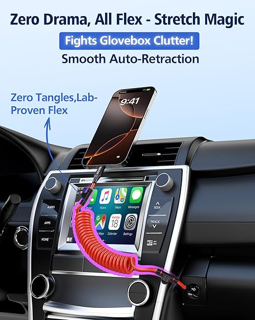 3ft Coiled USB-C to USB-C Cable [USB-IF Certified] Carplay | 60W PD Fast Charger Data Transfer Cord in Car for iPhone 17/16/15, Android Auto, Galaxy S26 S25 S24 S23 S22 S21 S10 S9, Pixel