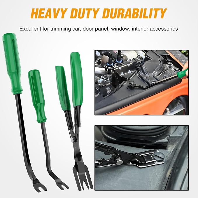 330Pcs Trim Removal Tool, Auto Push Pin Bumper Retainer Clip Set Fastener Terminal Remover Tool Adhesive Cable Clips Kit Car Panel Radio Removal Auto Clip Pliers, Green