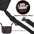 Bling Car Net Pocket Handbag Holder, Rhinestone Vehicle Backseat Purse Organizer Between Seats, Diamond Hanging Storage Bag Barrier of Pet Kids, Universal Automotive Accessories (Pink)