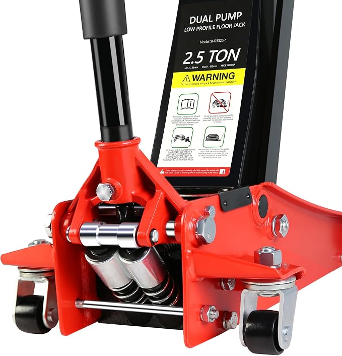 Professional Heavy Duty Hydraulic Floor Jack, 2.5 Ton (5500lb) Capacity, Red, Compatible with Car, Truck, SUV, Steel, Hydraulic, 3.5"-19.5" Lift Range
