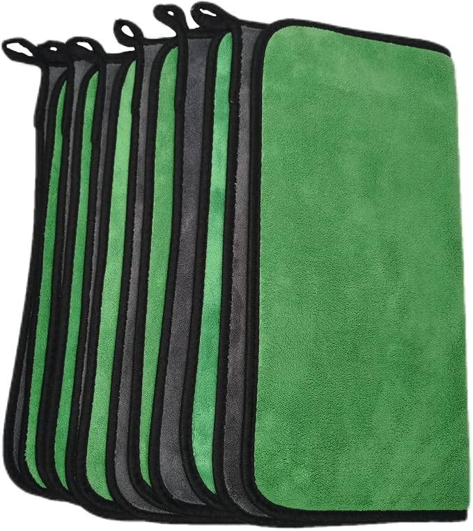 Ultrasoft, Large, Thick and Quick Drying Car Microfiber Cleaning Towel 800GSM Polishing Waxing Auto Detailing Towel Cloth (6pack,16 x 16inches) (Grey- Green)