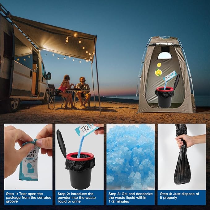 Portable Toilet Absorbent Gel, Portable Toilet Powder Poo Urine Powder for Camping Outdoor Hiking