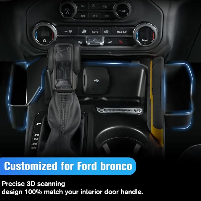 Center Console Gear Shift Organizer Tray Compatible with Ford Bronco 2021 2022 2023 2/4 Door, Center Console Gear Side Storage Box in Matte Black, Interior Accessories
