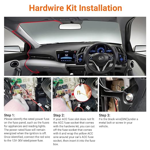 11.5ft USB-C Hardwire Kit (12V–24V to 5V) with Acc Functionality, Low Voltage Protection, Compatible with All USB-C Dashcams