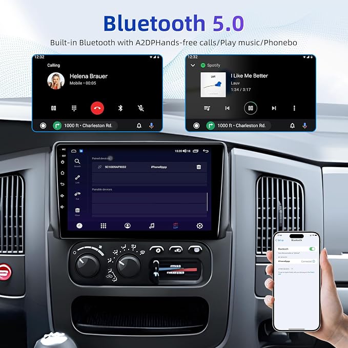 8Core Car Radio for Dodge Ram 1500 2500 3500 2002-2005: 9-Inch 1280 * 720 IPS Touchscreen Stereo Upgrade Wireless Carplay Android Auto Bluetooth GPS 5G WiFi 1080P Rearview Camera FM SWC