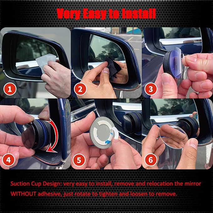Suction Cup Blind Spot Mirror, HD Glass Frameless Removable Convex Wide Angle Rear View Mirror (Rectangular, Pack of 2)