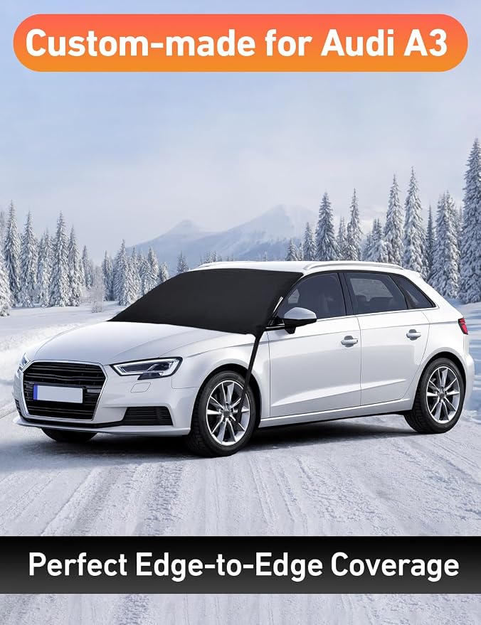 Car Snow Cover Compatible for Audi A3 A4 A5 A6 | Windshield Cover for Ice and Snow with S-Hook Straps | Heavy-Duty 600D Oxford Winter Car Cover, Waterproof & Anti-Slip