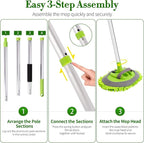 Car Wash Brush with Long Handle - 62" Car Wash Kit with Chenille Microfiber Cleaning Brush, Car Washing Mop with 3 Replacement Mitts, Scratch-Free Scrub Washer Wand for Vehicles, RV, Truck Green