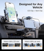 Military-Grade Sturdy Car Phone Holder Mount, Upgraded Anti Shake Metal CD Slot & Air Vent Thick Case Friendly Phone Mount for Car Fit for iPhone 17 16 15 Samsung All Phones