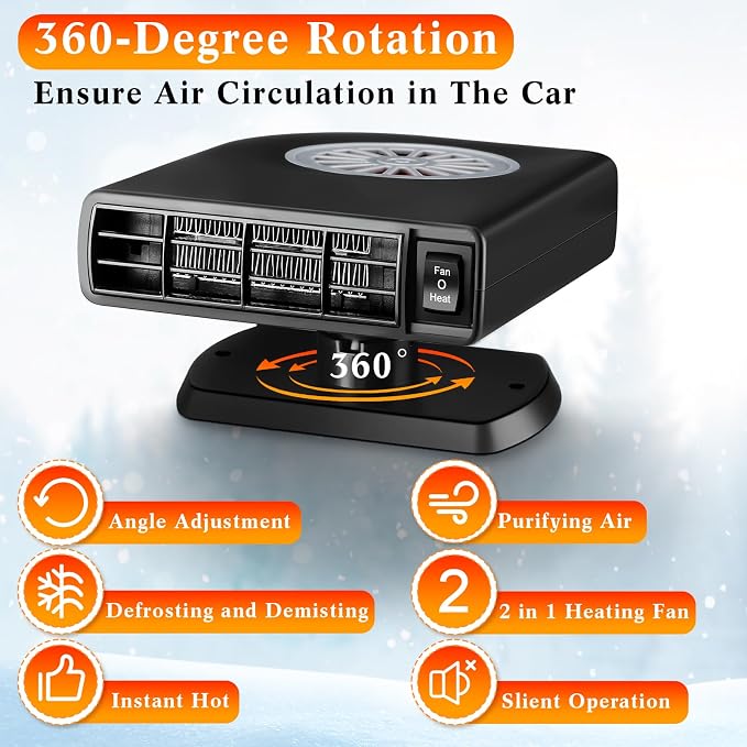 2 Pcs Portable Car Heater, 12V 120W Auto Heating Windshield Defrost Defogger Cooling Car Heater, 2 in 1 Heating and Cooling Car Heater Plugs into Cigarette Lighter
