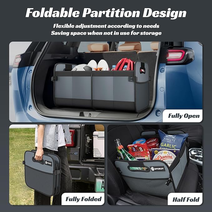 Trunk Organizer for Car - 70L Collapsible Car Storage with 11 Pockets & Reinforced Handles, SUV Trunk Organizers for Grocery Cargo(Grey)