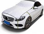 Half Car Cover, Windshield Cover for Ice and Snow, Hail Protector Car Covers, Aluminum Foil Heat Block Sunshade Hood Covers, Universal for Most Cars, SUVs, Trucks (Silver)